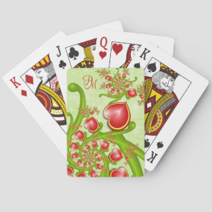 Met veel liefdesrode gele harten Fractal Monogram Pokerkaarten