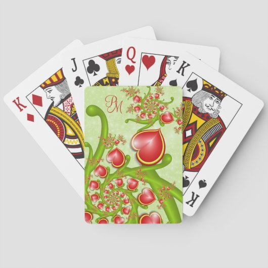 Met veel liefdesrode gele harten Fractal Monogram Pokerkaarten (Achterkant)