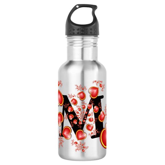 Met veel liefdesrode gele harten Fractal Monogram Waterfles (Voorkant)