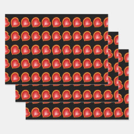Met veel liefdesrode gele harten fractal Patroon Inpakpapier Vel