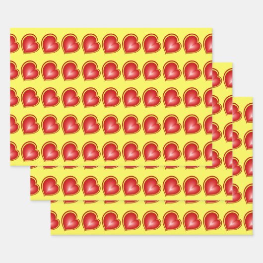 Met veel liefdesrode gele harten fractal Patroon Inpakpapier Vel (Set)