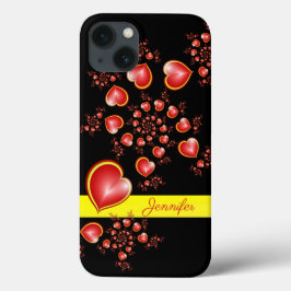 Met veel liefdesrood geel hart fractal art name Case-Mate iPhone case