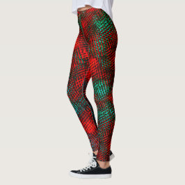 Met vierkant gekrabd, rood en groenblauw leggings