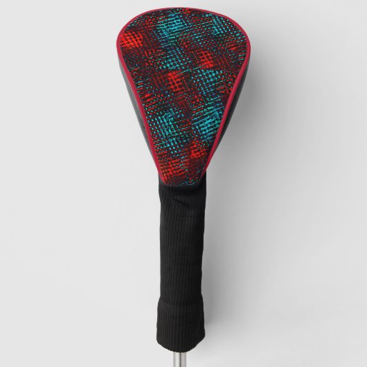 Met vierkant ingekrabd rood en helder blauw golfheadcover (Voorkant)