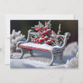Met vorst bedekte bank in besneeuwde omgeving feestdagenkaart (Voorkant)