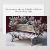 Met vorst bedekte bank met winterbessen feestdagenkaart (Voorkant / Achterkant)