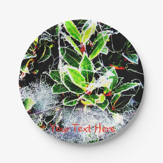 met vorst bedekte heilige en bessen kerst papieren bordje (Voorkant)