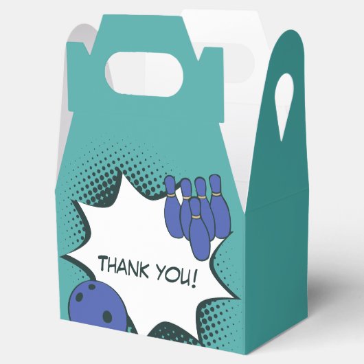 Met vriendelijke groet! Blauwgroene Bowling Birthd Bedankdoosjes (Geopend)