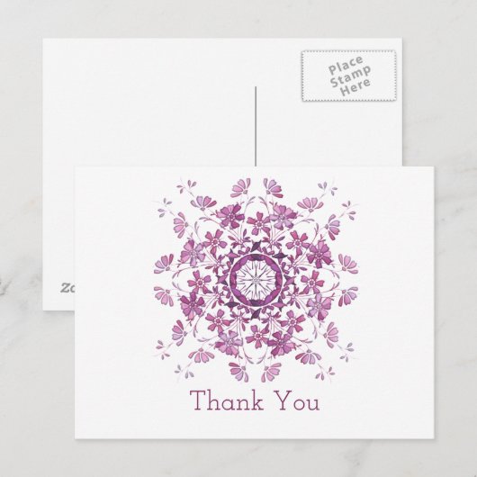 Met vriendelijke groet. Bloemig paarse element. Briefkaart (Voorkant / Achterkant)