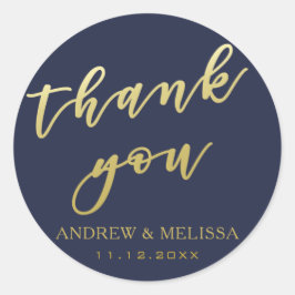 Met vriendelijke groet | Navy & Gold Script Weddin Ronde Sticker