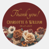 Met vriendelijke groet! rustieke bloemenbruiloft ronde sticker (Voorkant)