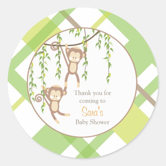 Met vriendelijke groet | Twin Monkeys Baby shower  Ronde Sticker (Voorkant)