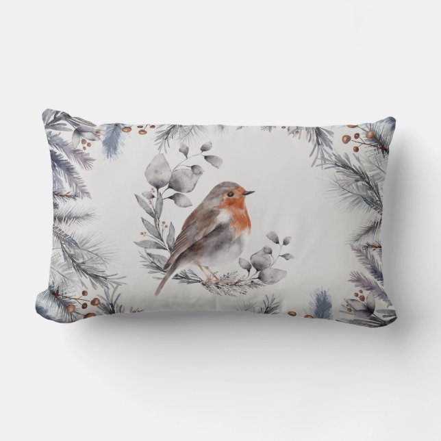 Met water gekleurde geschilderde winter vogel zits kussen (Voorkant)