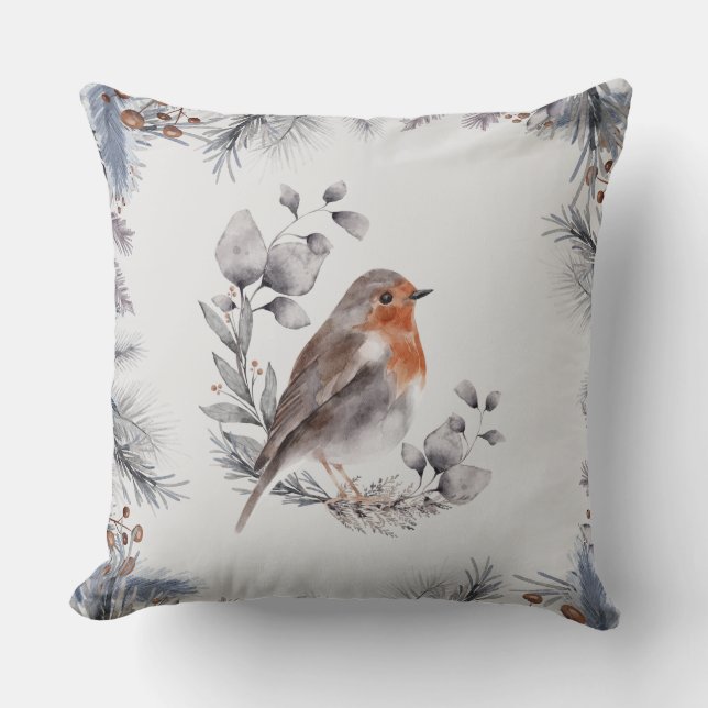 Met water gekleurde geschilderde winter vogel zits kussen (Voorkant)