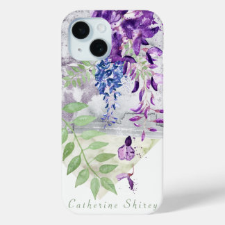 Met waterverf geschilderde wisteria-telefoonhoesje iPhone 15 case
