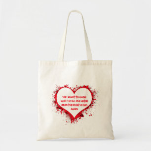 Met wie ik verliefd ben, grappige tekst in het rod tote bag