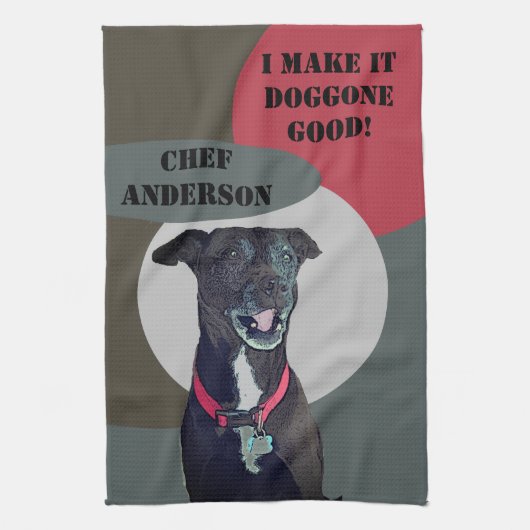 Met zoet Pitbull Lab Mix Dog wordt het goed geschi Theedoek (Verticaal)