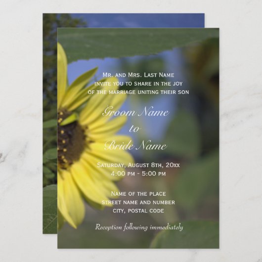 Met zonnebloemen vieren! Zomerbruiloft Kaart (Voorkant / Achterkant)