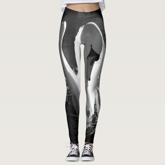 Met zwart-wit gestileerd zwaanvormig afbeelding leggings (Voorkant)