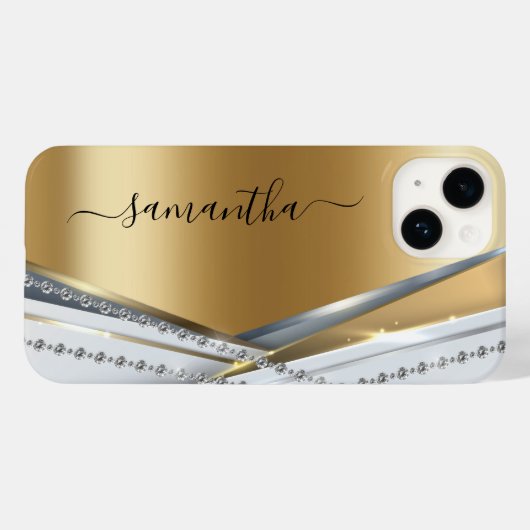 Metaal 3-D-look Calligrafie Gold Monogram Diamond Case-Mate iPhone Case (Achterkant (horizontaal))