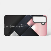 Metaal 3-D Monogram roze Zwarte vierkantjes Samsung Galaxy Hoesje (Achterkant horizontaal)