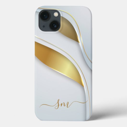 Metaal 3D-look Calligrafie Initialen Goud Wit Case-Mate iPhone Case (Achterkant)