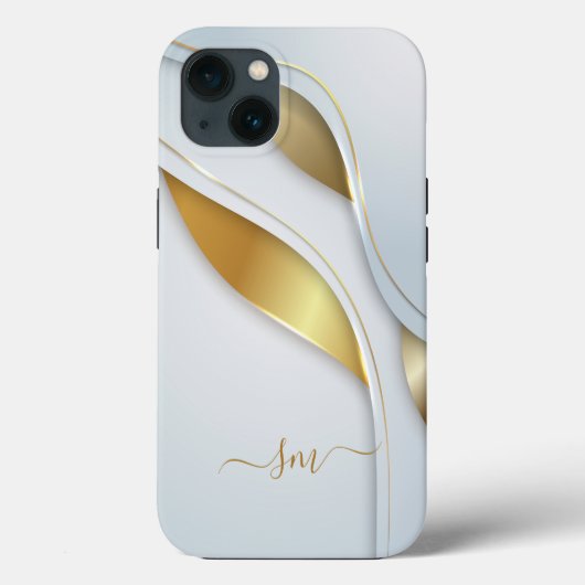 Metaal 3D-look Calligrafie Initialen Goud Wit Case-Mate iPhone Case (Achterkant)