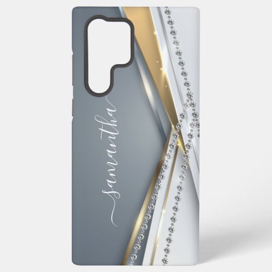 Metaal 3D-look Calligraphy Goud Monogram Diamant Samsung Galaxy Hoesje (Achterkant)