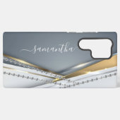 Metaal 3D-look Calligraphy Goud Monogram Diamant Samsung Galaxy Hoesje (Achterkant horizontaal)