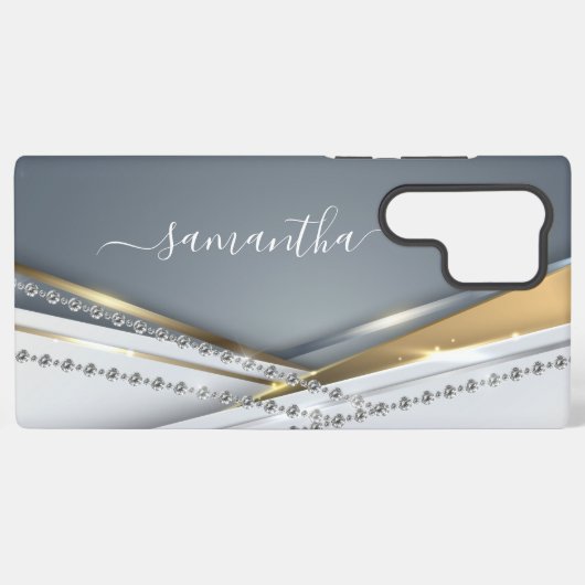 Metaal 3D-look Calligraphy Goud Monogram Diamant Samsung Galaxy Hoesje (Achterkant horizontaal)