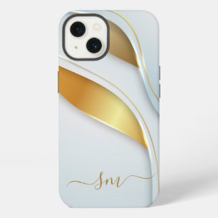 Metaal 3D-look kalligrafie initials goud wit iPhone 13 Hoesje