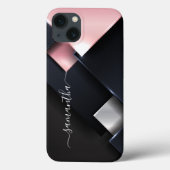 Metaal 3D-monogram roze zwarte vierkanten Case-Mate iPhone Case (Achterkant)
