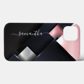 Metaal 3D-monogram roze zwarte vierkanten Case-Mate iPhone Case (Achterkant (horizontaal))