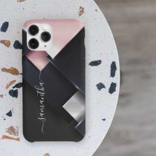 Metaal 3D-monogram roze zwarte vierkanten Case-Mate iPhone Case