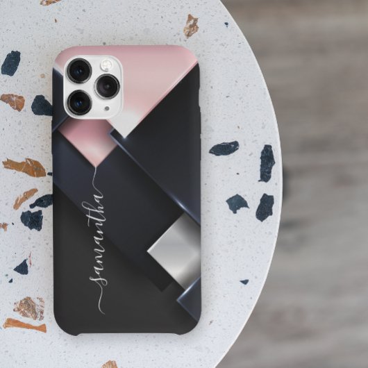 Metaal 3D-monogram roze zwarte vierkanten Case-Mate iPhone Case