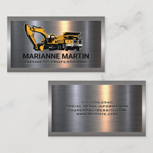 Metaal achtergrond | Bouwvoertuigen Visitekaartje (Voorkant / Achterkant)