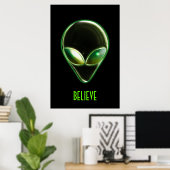 Metaal Alien Head 04 Poster (Thuiskantoor)