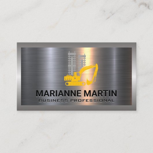 Metaal aluminium geborsteld | Bouwvoertuig Visitekaartje (Voorkant)