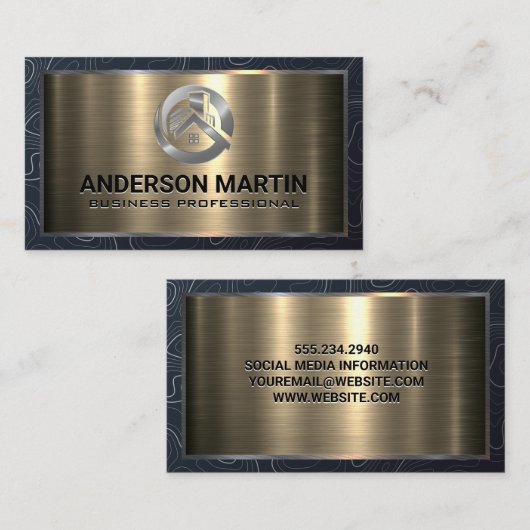 Metaal Aluminium | Metallisch Vastgoedlogo Visitekaartje (Voorkant / Achterkant)