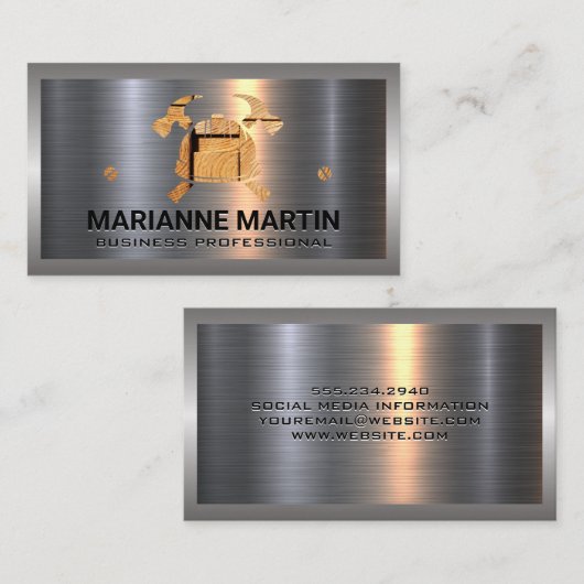 Metaal Aluminium Zilver Geborsteld | Bull Dozer Za Visitekaartje (Voorkant / Achterkant)