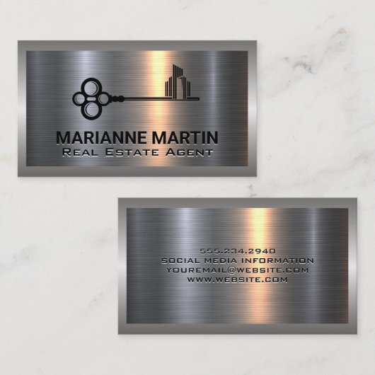 Metaal Aluminium Zilver Geborsteld | Gebouwen Sleu Visitekaartje (Voorkant / Achterkant)