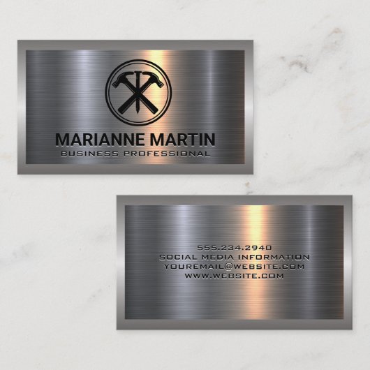 Metaal Aluminium Zilver Geborsteld | Hamers en nag Visitekaartje (Voorkant / Achterkant)