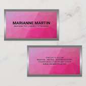 Metaal Aluminium Zilver Geborsteld | Magenta Geome Visitekaartje (Voorkant / Achterkant)