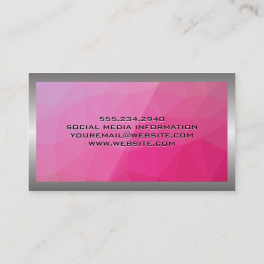Metaal Aluminium Zilver Geborsteld | Magenta Geome Visitekaartje (Achterkant)