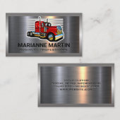 Metaal Aluminium Zilver geborsteld | rode vrachtwa Visitekaartje (Voorkant / Achterkant)