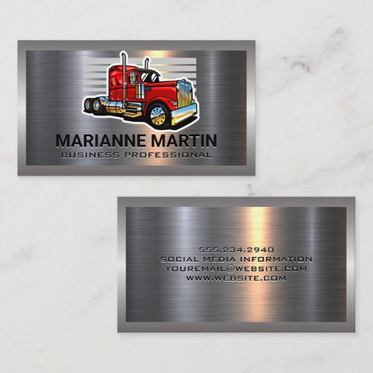 Metaal Aluminium Zilver geborsteld | rode vrachtwa Visitekaartje (Voorkant / Achterkant)