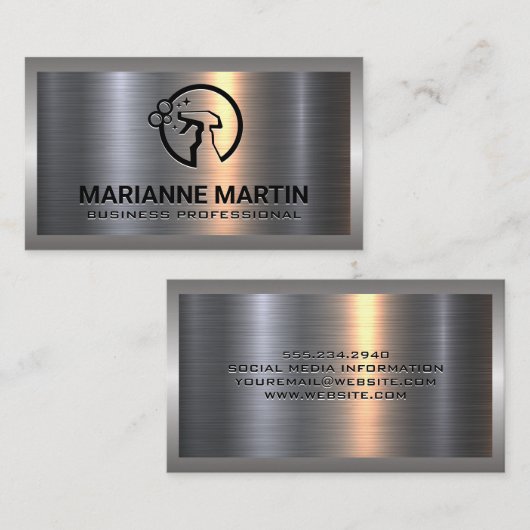 Metaal Aluminium Zilver Geborsteld | Sprayfles Log Visitekaartje (Voorkant / Achterkant)