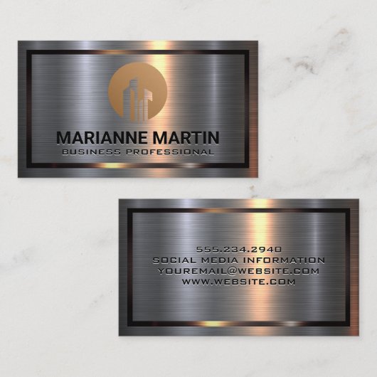 Metaal Aluminium Zilver Geborsteld | Vastgoed Logo Visitekaartje (Voorkant / Achterkant)