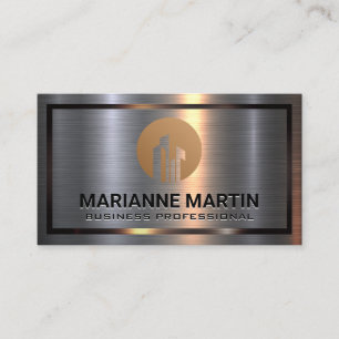 Metaal Aluminium Zilver Geborsteld   Vastgoed Logo Visitekaartje