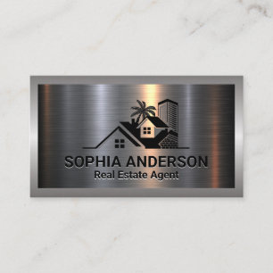 Metaal Aluminium Zilver Geborsteld   Vastgoed Logo Visitekaartje